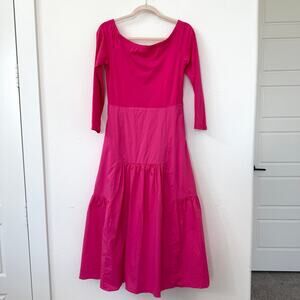 Tuckernuck x Cameran Eubanks Pink Tiered Midi Dress Long Sleeve Size L NWT